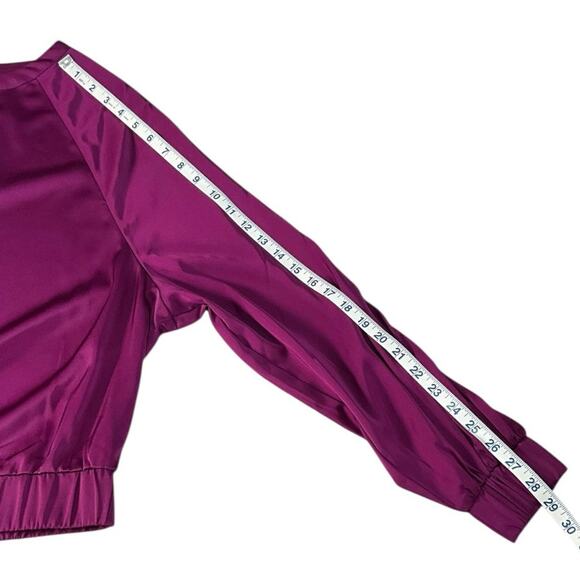 The Drop x Balamoda Plum Silky Long Sleeve Blouse Women’s Size Small High Neck - Picture 7 of 9